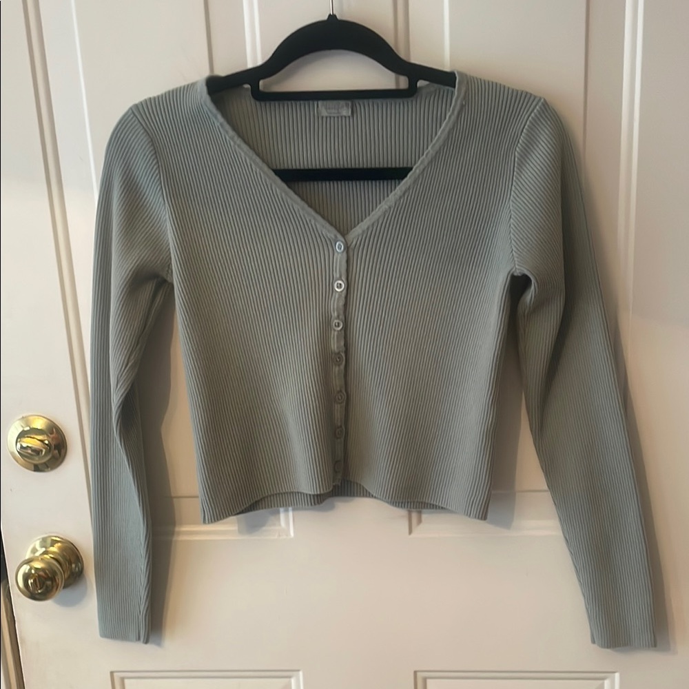 John Galt Ribbed Sage Green Button- Up Cardigan